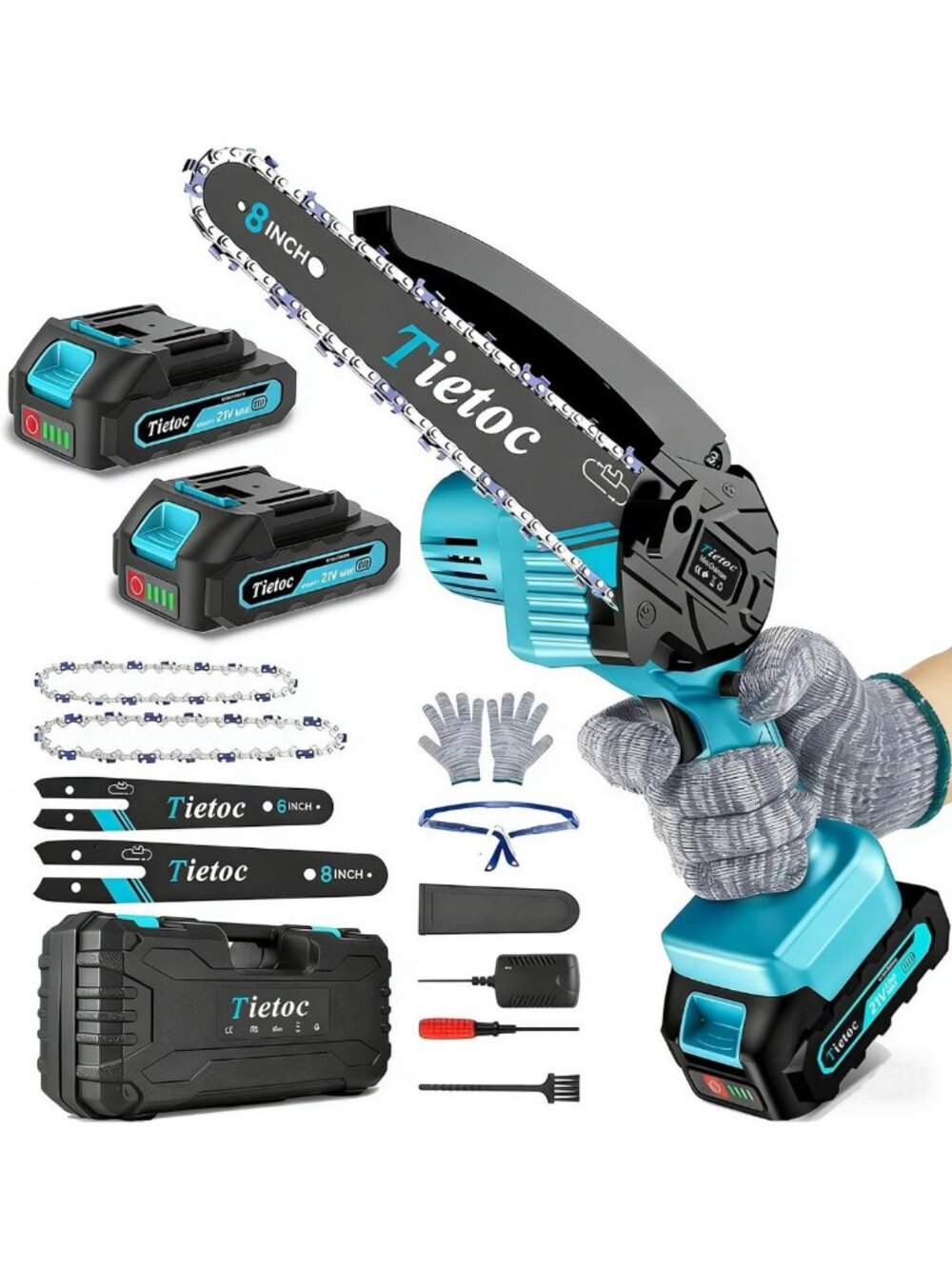 Portable Mini Cordless Chainsaw Set, 8" & 6" Battery-Powered, Auto Oil, Gifts